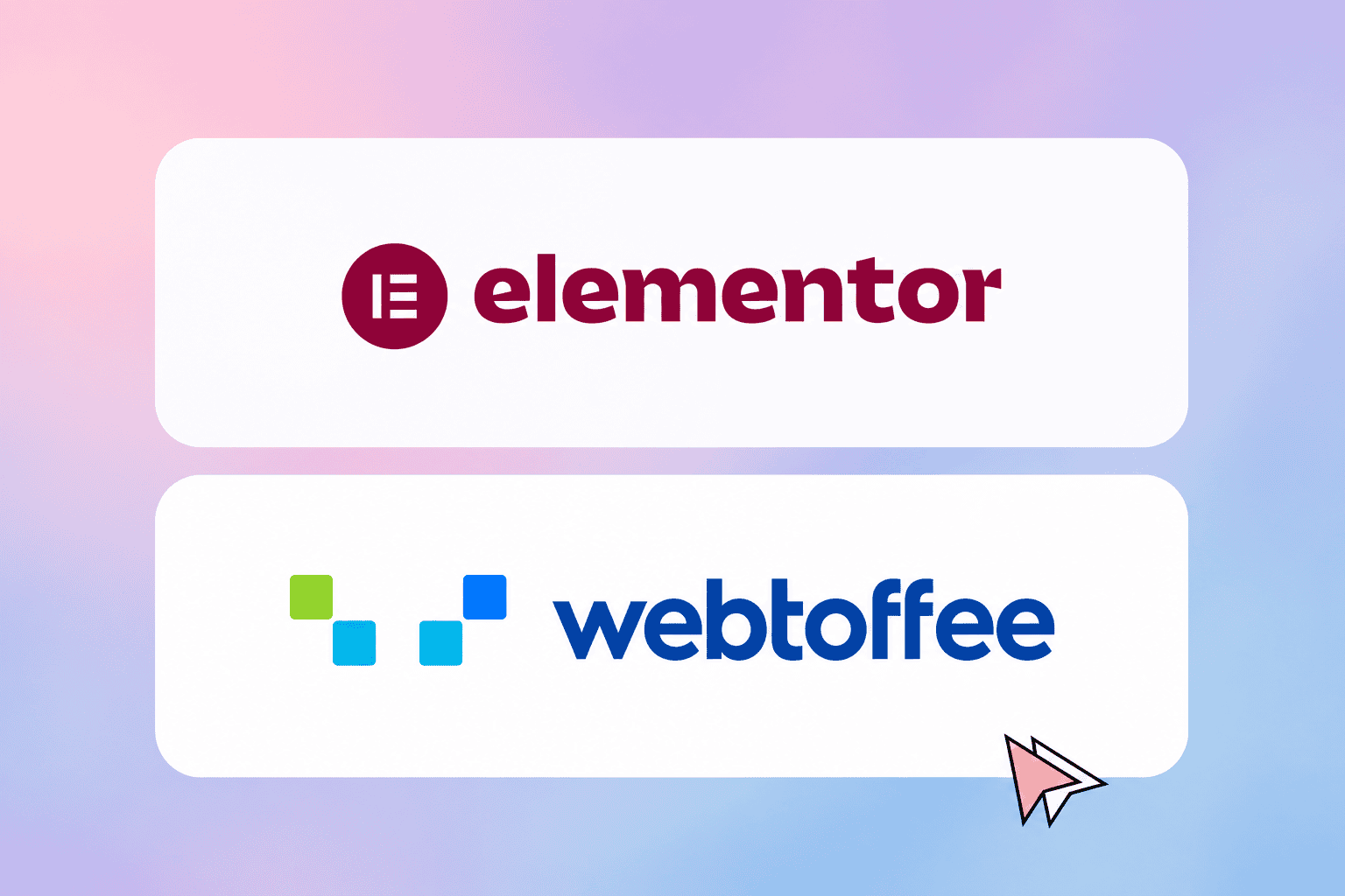 Elementor and WebToffee logos on a pastel gradient background